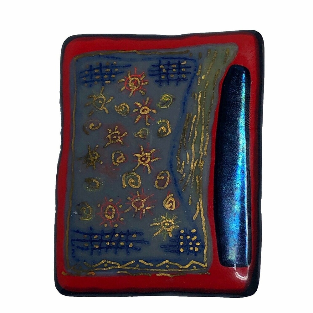 Hand Painted Brooch Pin Ceramic Porcelain Tile Abstract 2.5 by 1.75 Inch